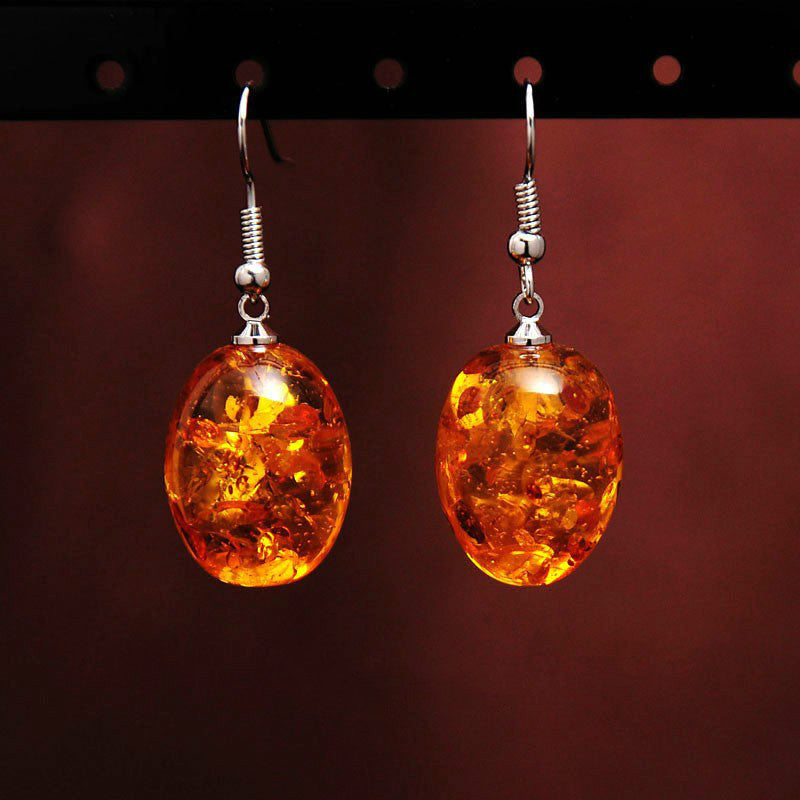 Retro Oval Amber Drop Earrings – Handcrafted Plastic Resin Geometric Luxury Earrings for Women