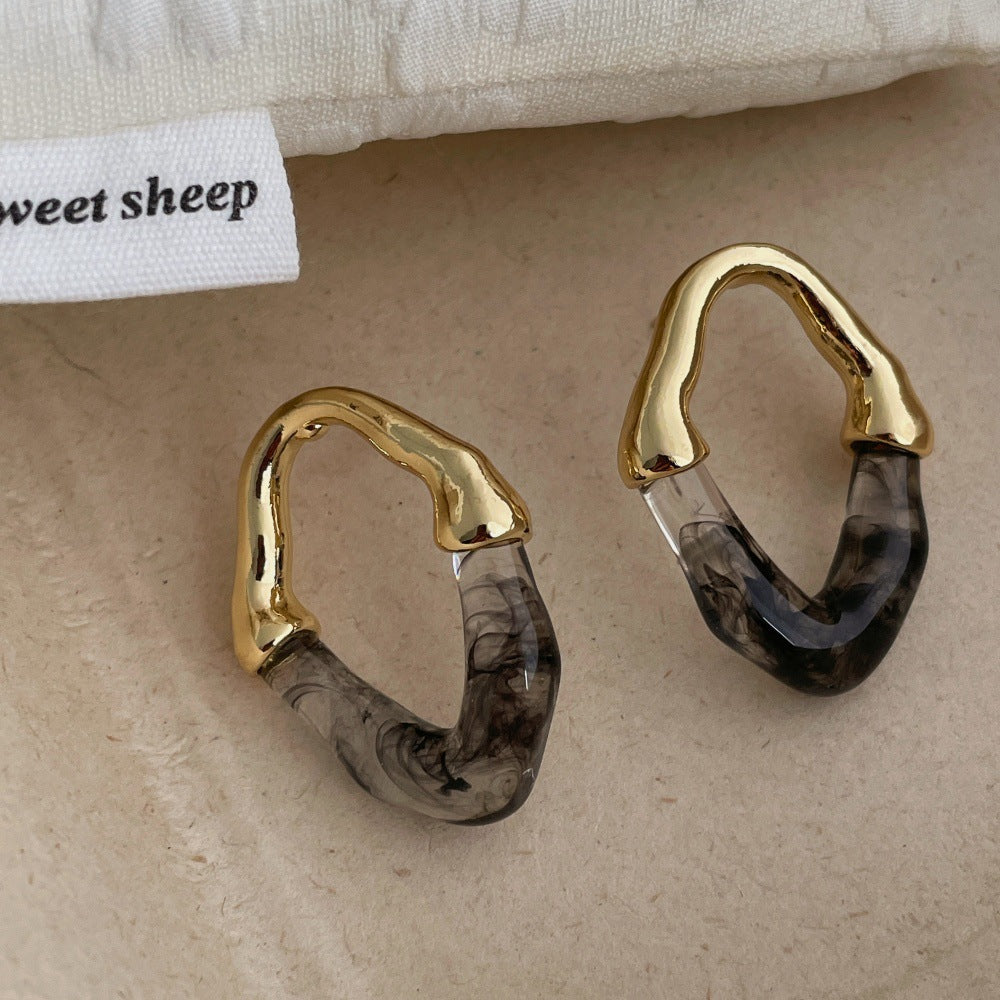 Geometric Square Resin & Metal Hoop Earrings – Polished Acrylic French Style Luxury Earrings for Women
