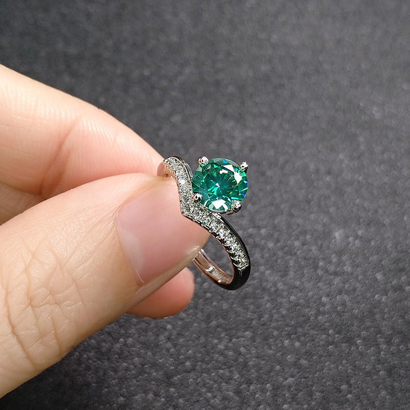 Emerald Moissanite Engagement Ring - Adjustable Green Stone Statement Ring