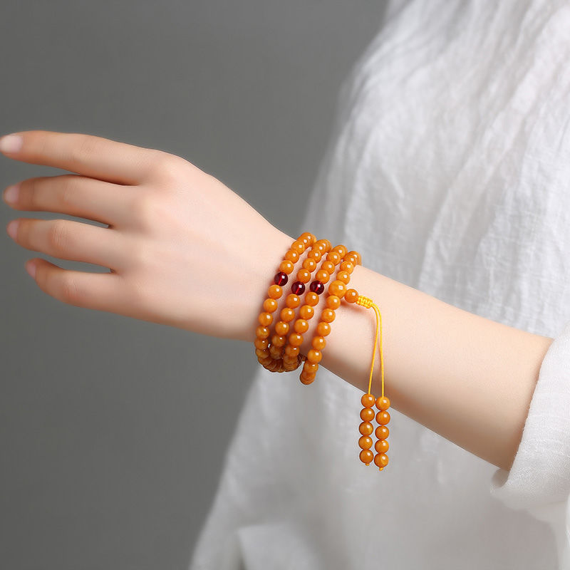 Old Honey Amber 108 Beads Bracelet – Beeswax, Zodiac, New Chinese Style, Unisex