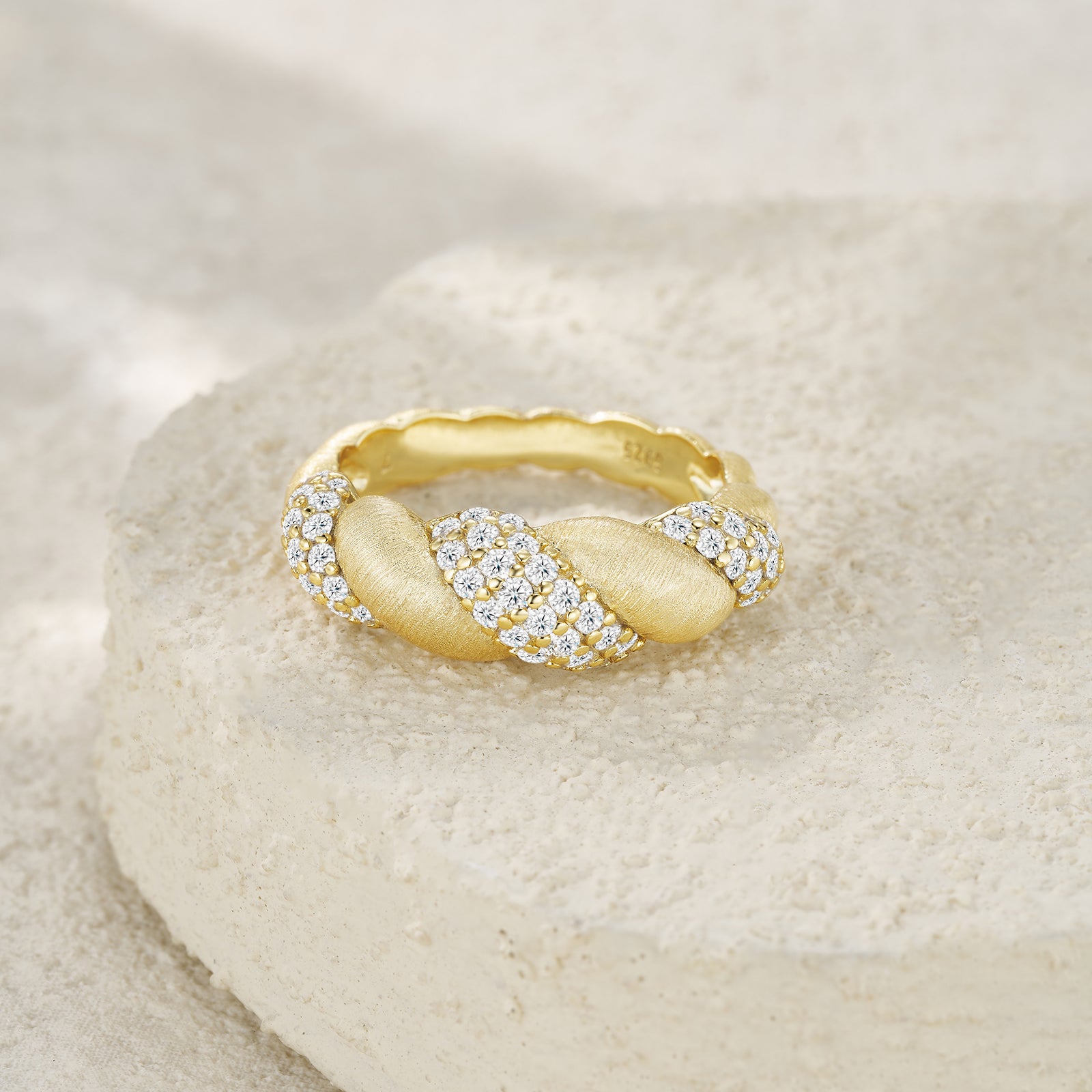Moissanite Sterling Silver Ring Set – Gold Diamond Finish