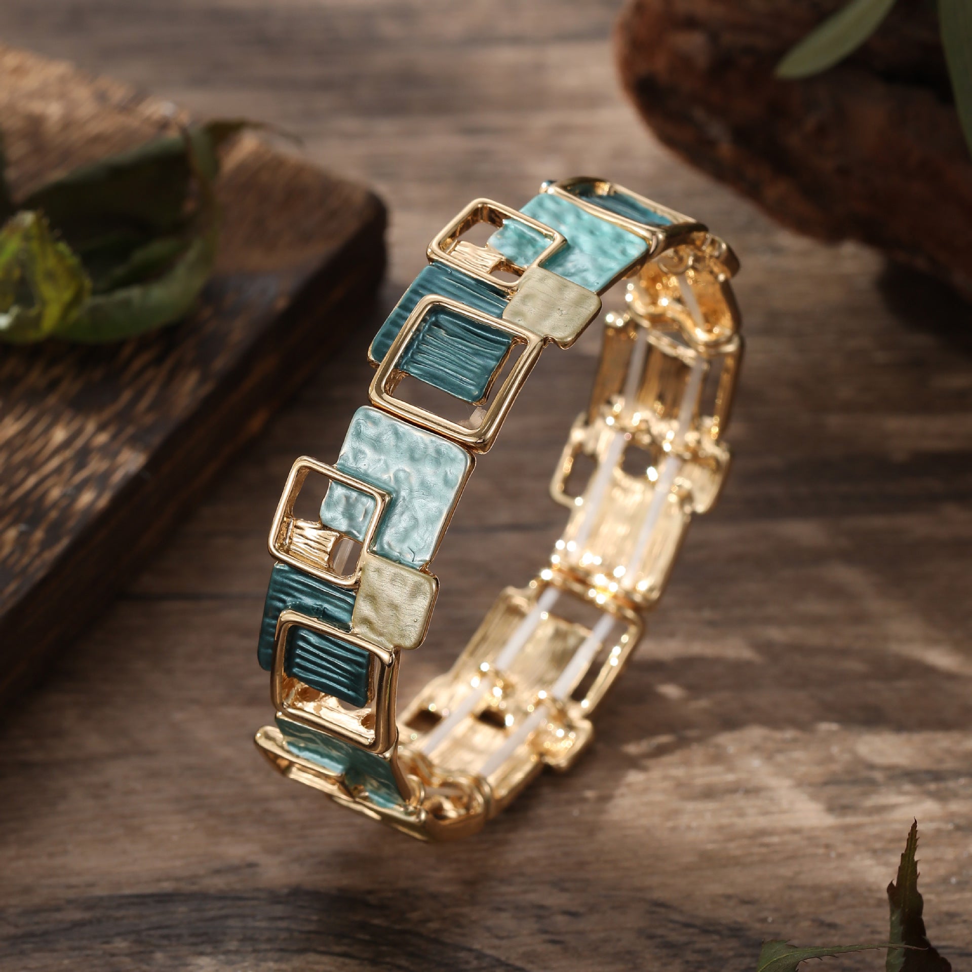 Geometric Square Color Oil Jewelry Set – Earrings, Bracelet & Necklace, Original Design