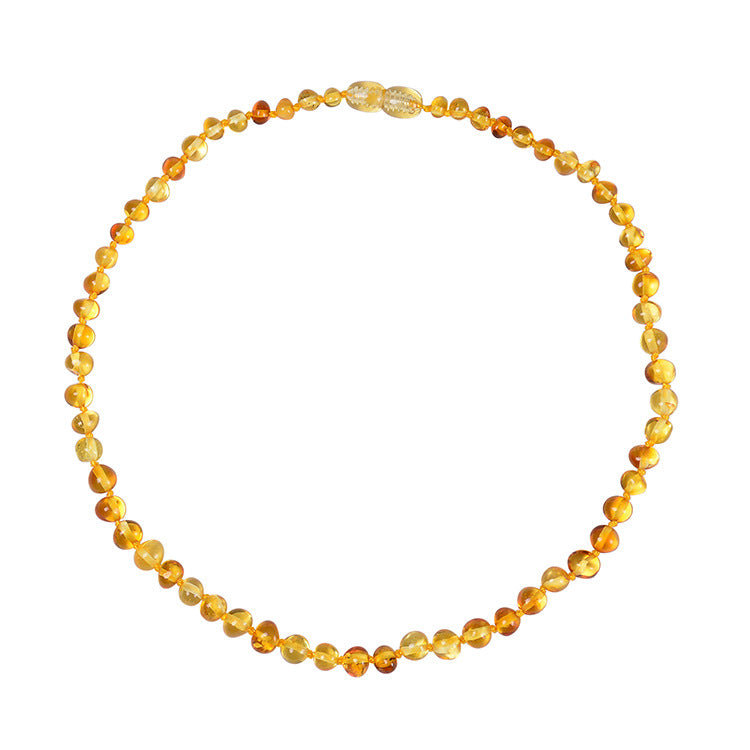 Natural Amber Bead Necklace – Geometric Ball Chain, Unisex