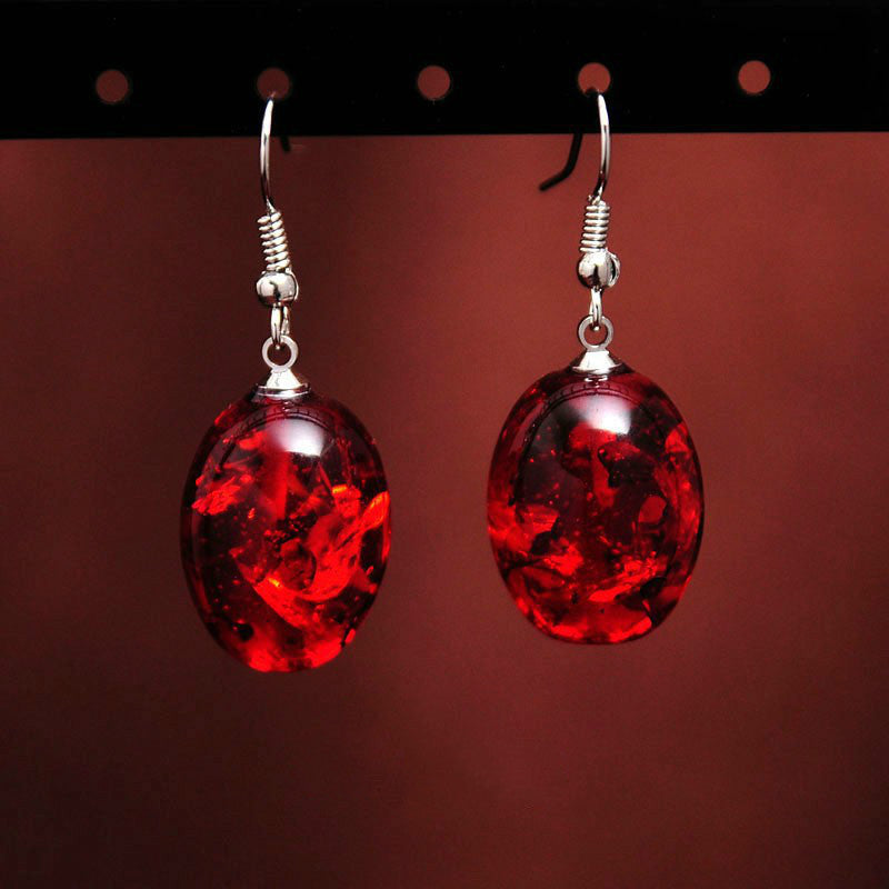 Retro Oval Amber Drop Earrings – Handcrafted Plastic Resin Geometric Luxury Earrings for Women