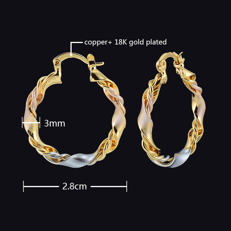 Gold Twisted Rope Hoop Earrings – Electroplated Copper Tarnish-Free Luxury Jewelry for Women