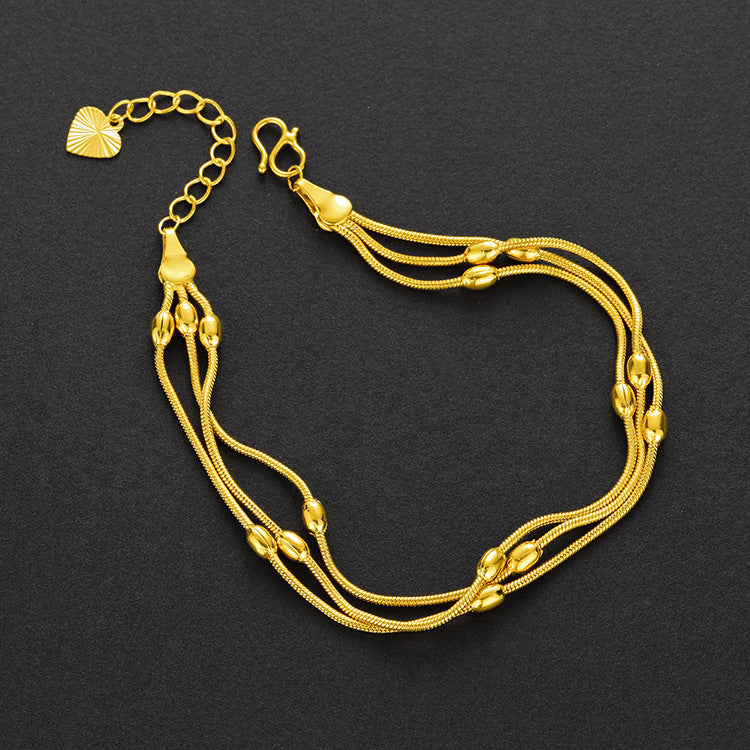 24K Gold-Plated Triple Strand Bead Bracelet – Women's Layered Egg Bead