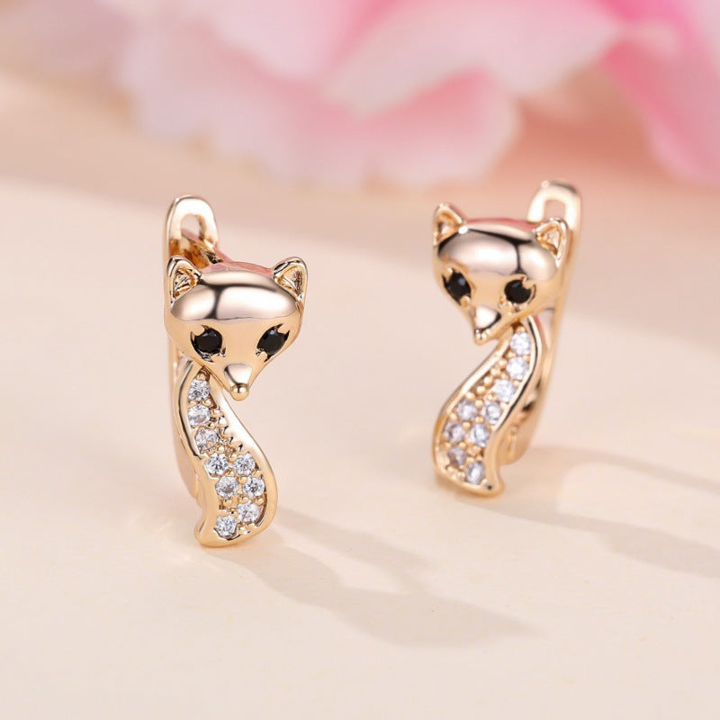 Champagne Gold Fox Ear Clip with White Diamond Accents