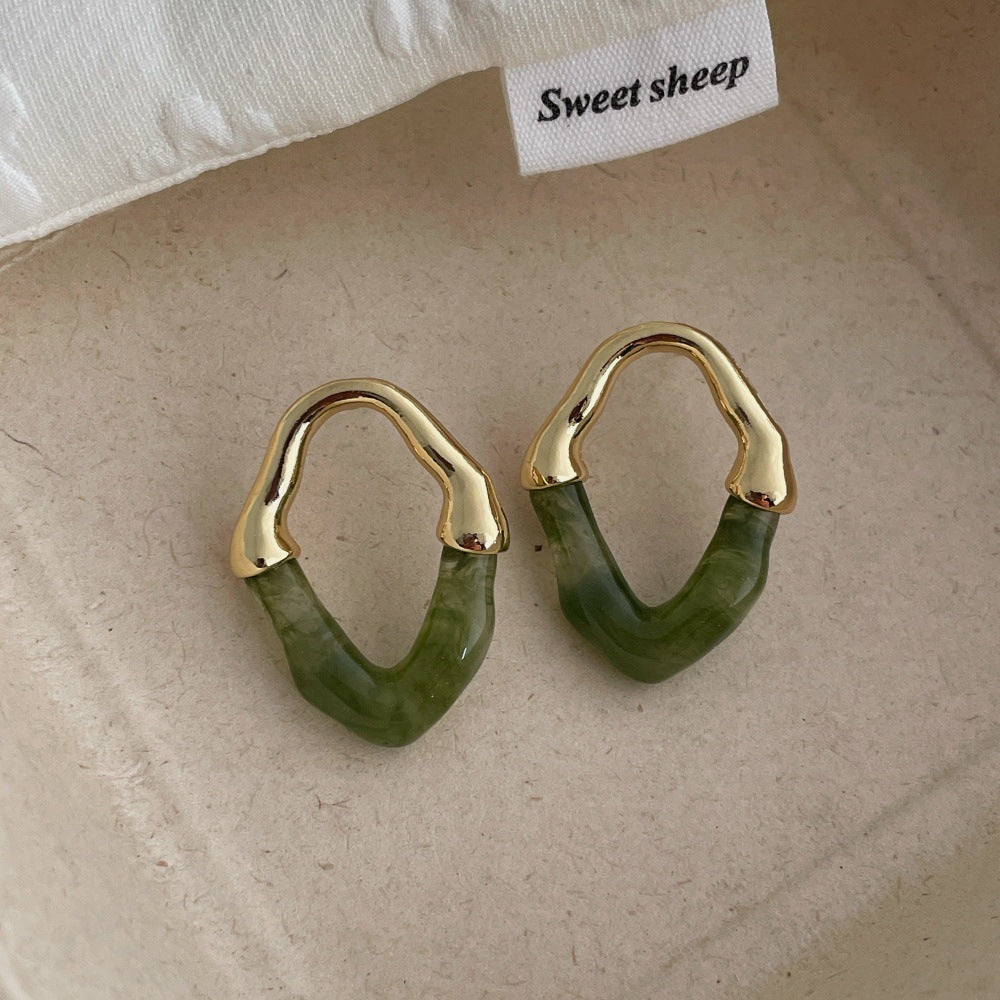 Geometric Square Resin & Metal Hoop Earrings – Polished Acrylic French Style Luxury Earrings for Women