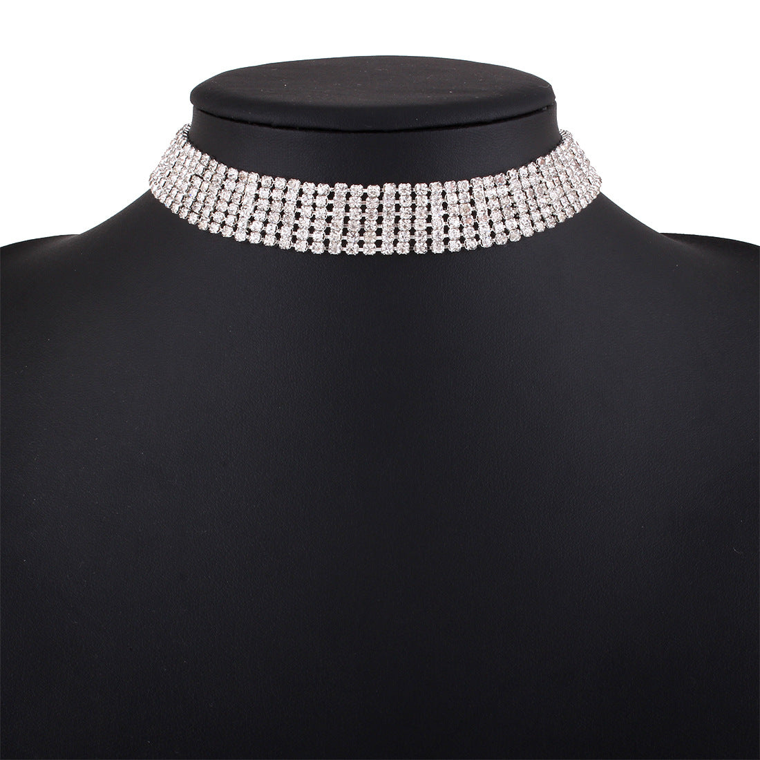 Multi-Row Rhinestone Choker Necklace – Gold & Silver