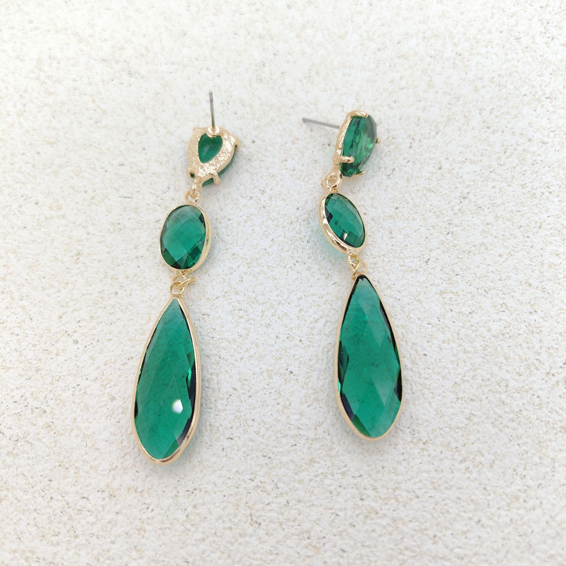 Crystal Glass Drop Earrings — Geometric Long Dangle
