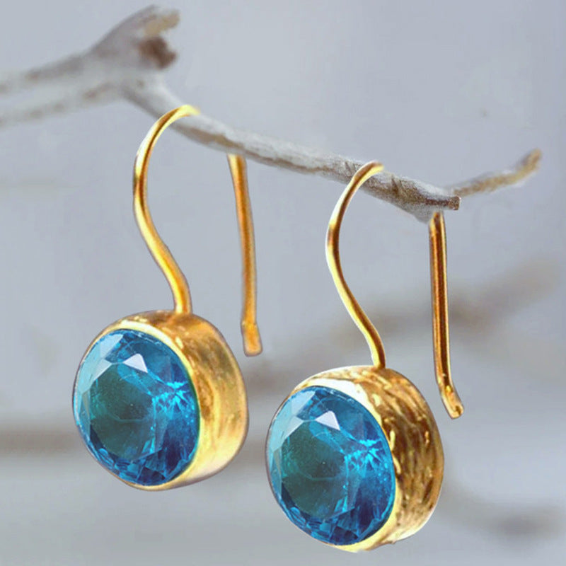 Minimalist Gold Faceted Stone Drop Earrings – Electroplated Metal Fashion
