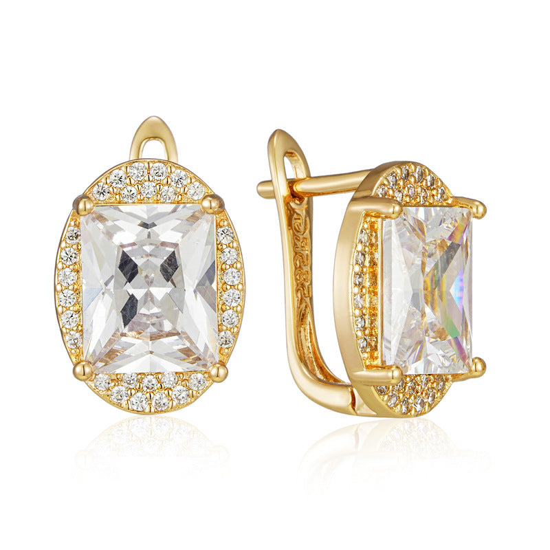 Rose Gold Square Zircon Halo Drop Earrings – Copper INS Style Luxury Jewelry for Women