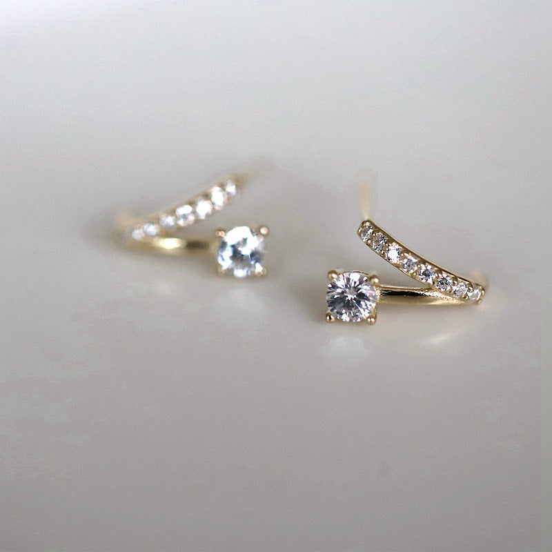 Geometric Diamond Stud Earrings – 925 Silver, Gold, Women's Daily Wear