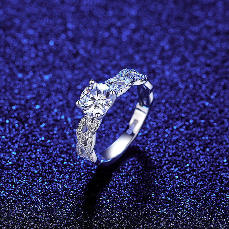 925 Silver Moissanite Twist Ring – Women’s Cube Design