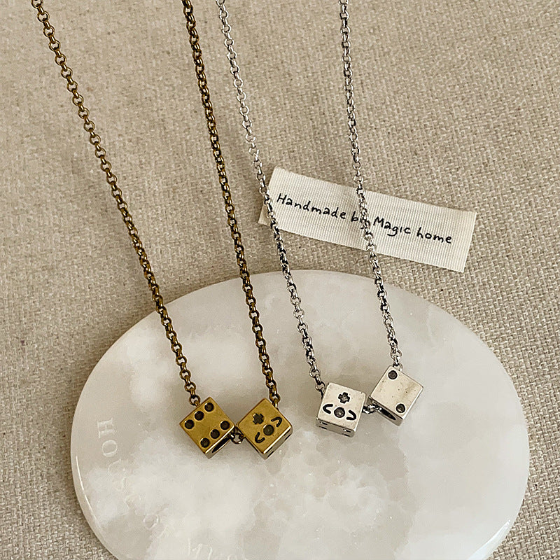 Versatile Dice Pendant Necklace - Unique Statement Chain Gold Silver