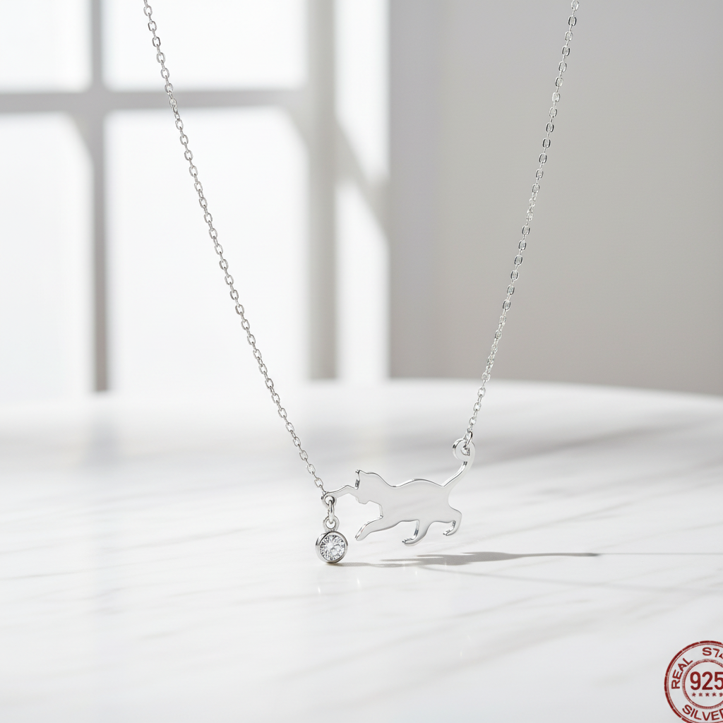 Cat necklace on white marble
