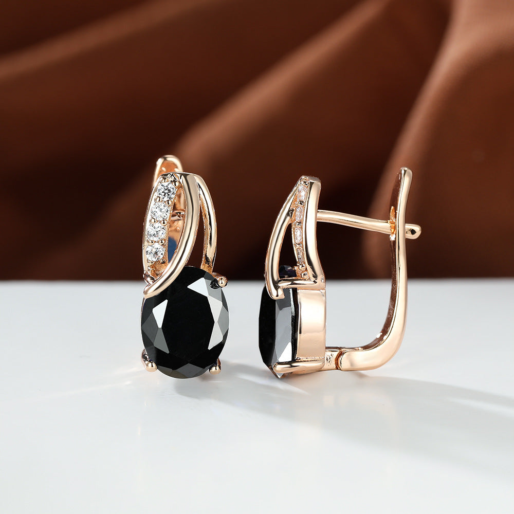 Champagne Gold Zircon Ear Clips – Diamond-Cut Copper Huggie Earrings for Women