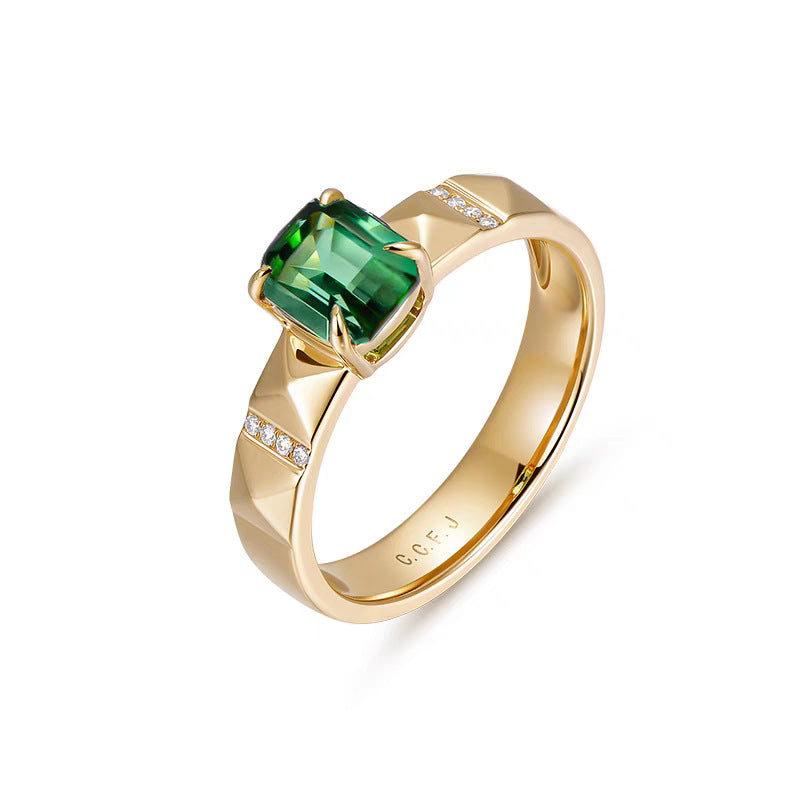 18K Gold Tourmaline Ring – Light Luxury Unisex