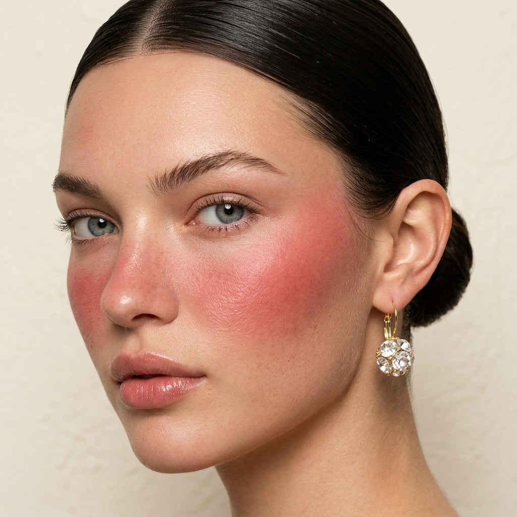 Crystal Ball Drop Earrings – Geometric Copper Ear Clips