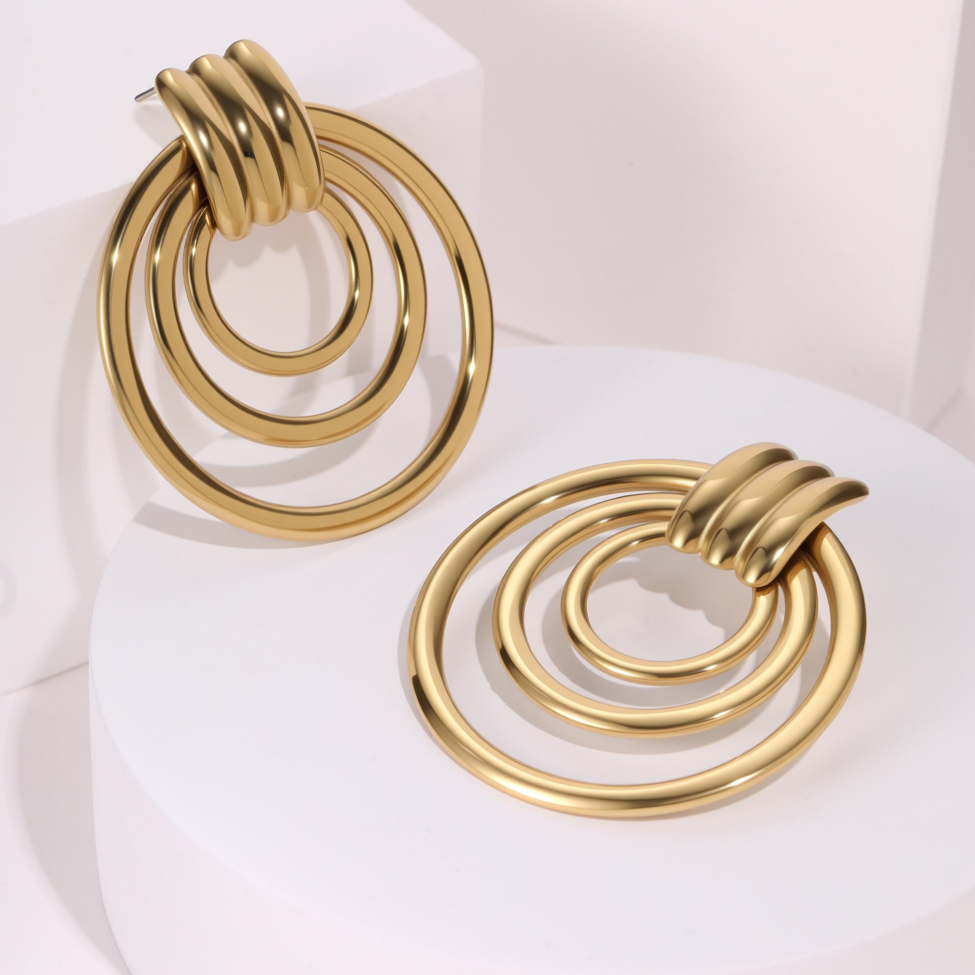18K Gold-Plated Circle Earrings – Stainless Steel Geometric Hoops