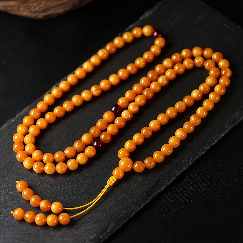 Old Honey Amber 108 Beads Bracelet – Beeswax, Zodiac, New Chinese Style, Unisex
