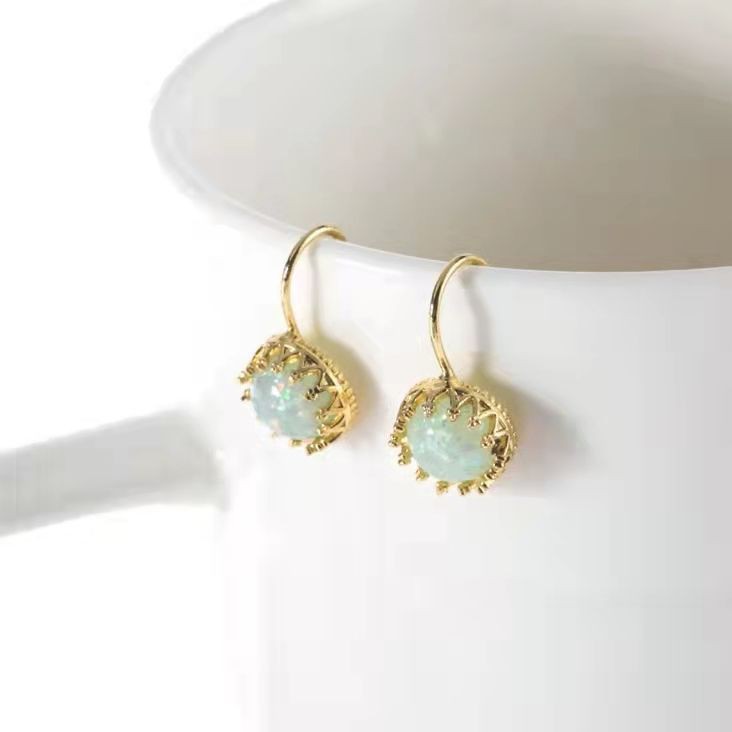 Gold Circular Moonstone Drop Earrings – Electroplated Alloy European Style Luxury Jewelry for Women