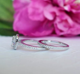 Silver Square Diamond Couple Ring Set