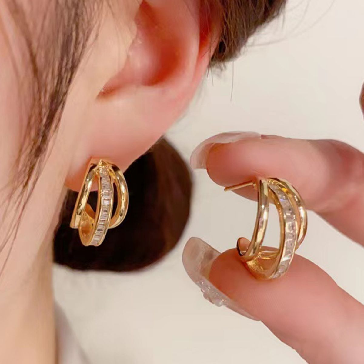 925 Silver Zircon C-Ring Earrings