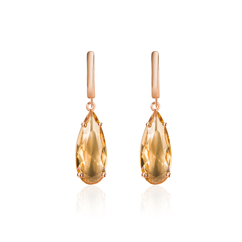 Champagne Gold Teardrop Crystal Drop Earrings – Electroplated Copper Water Droplet Luxury Jewelry for Women