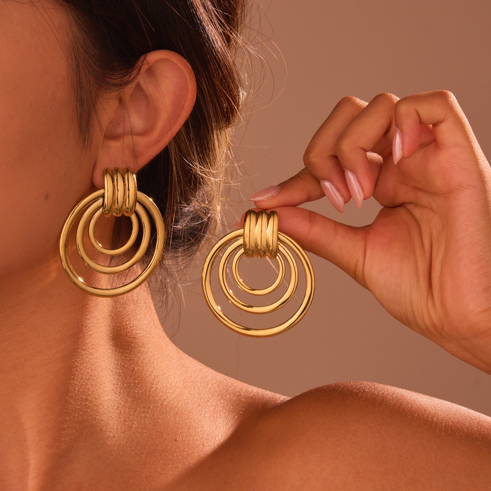 18K Gold-Plated Circle Earrings – Stainless Steel Geometric Hoops