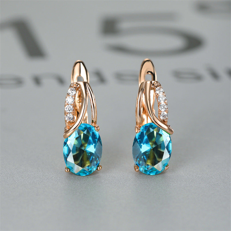 Champagne Gold Zircon Ear Clips – Diamond-Cut Copper Huggie Earrings for Women
