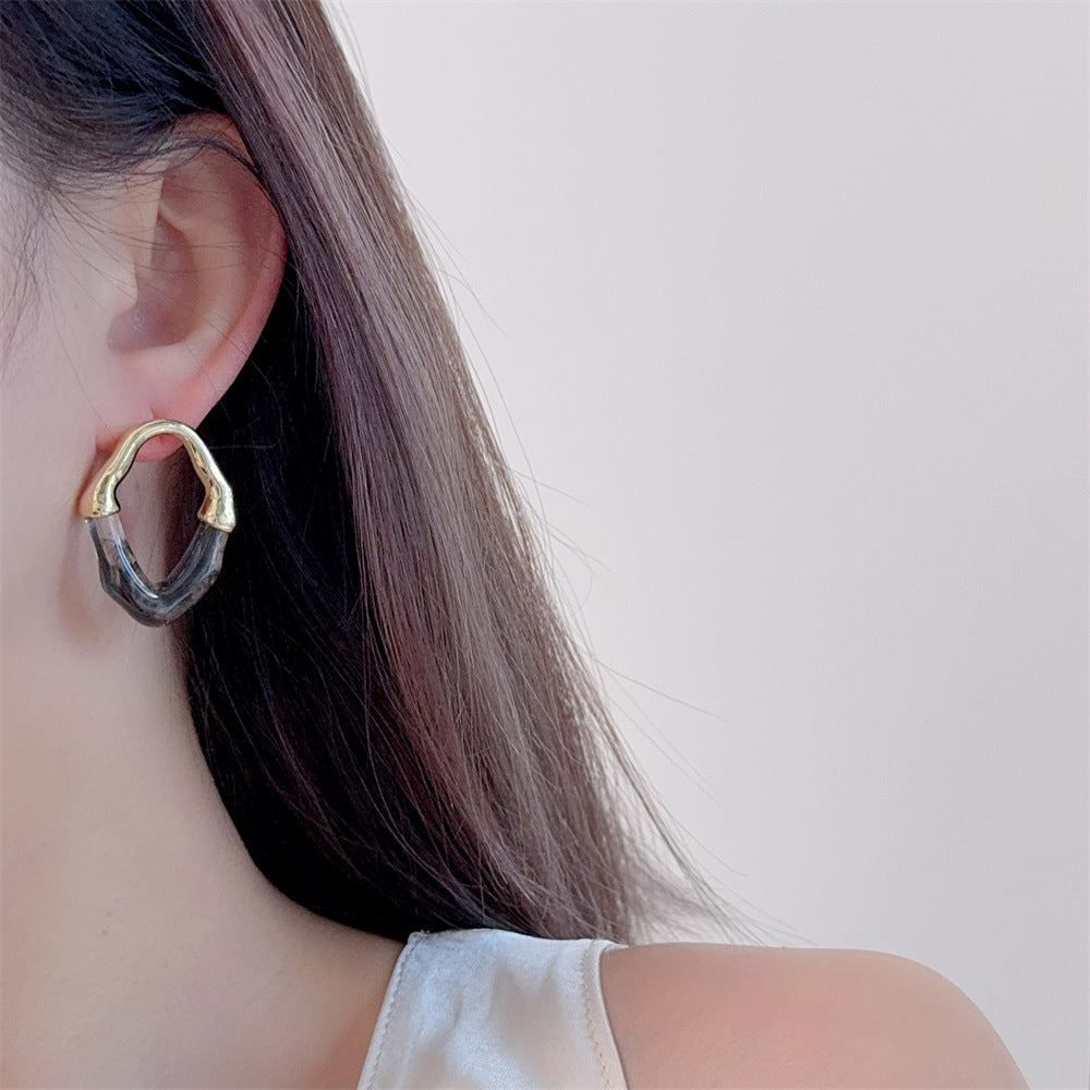 Geometric Square Resin & Metal Hoop Earrings – Polished Acrylic French Style Luxury Earrings for Women