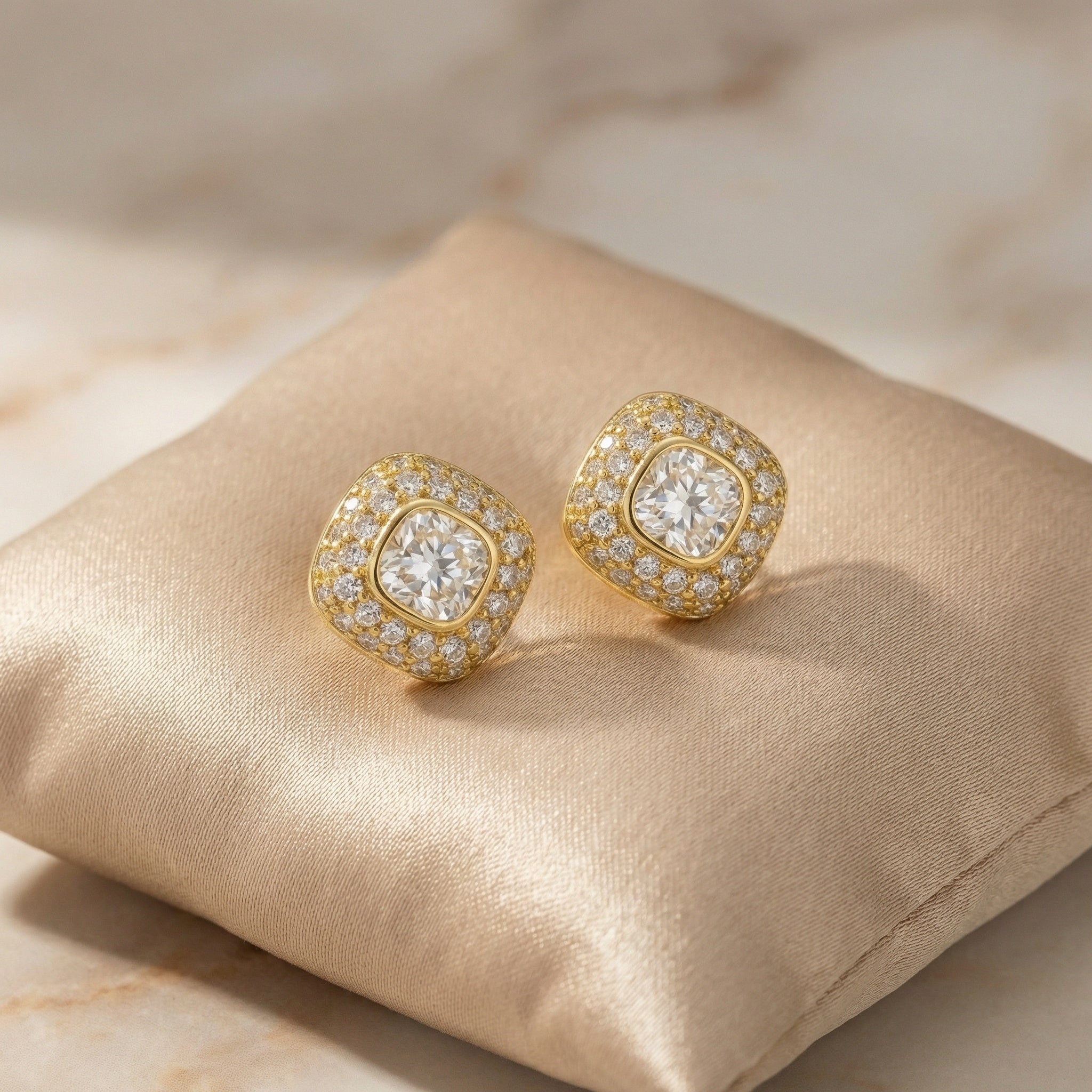 Cushion-Cut Halo Stud Earrings – 925 Sterling Silver
