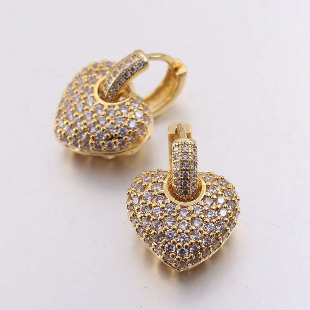 Gold Zircon Heart Earrings – AAA CZ Studs for Women