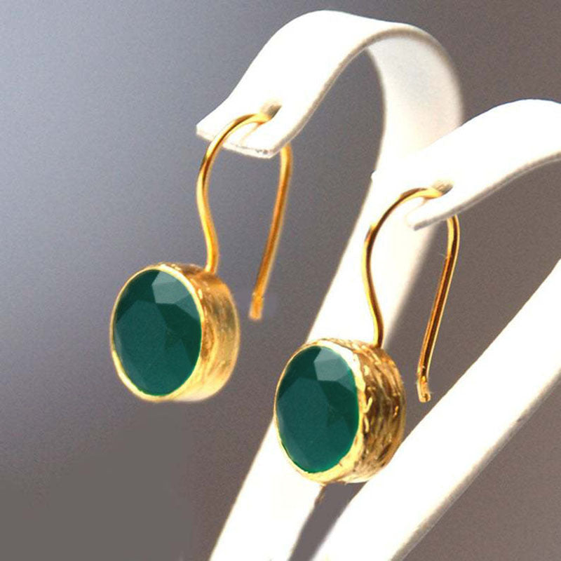 Minimalist Gold Faceted Stone Drop Earrings – Electroplated Metal Fashion
