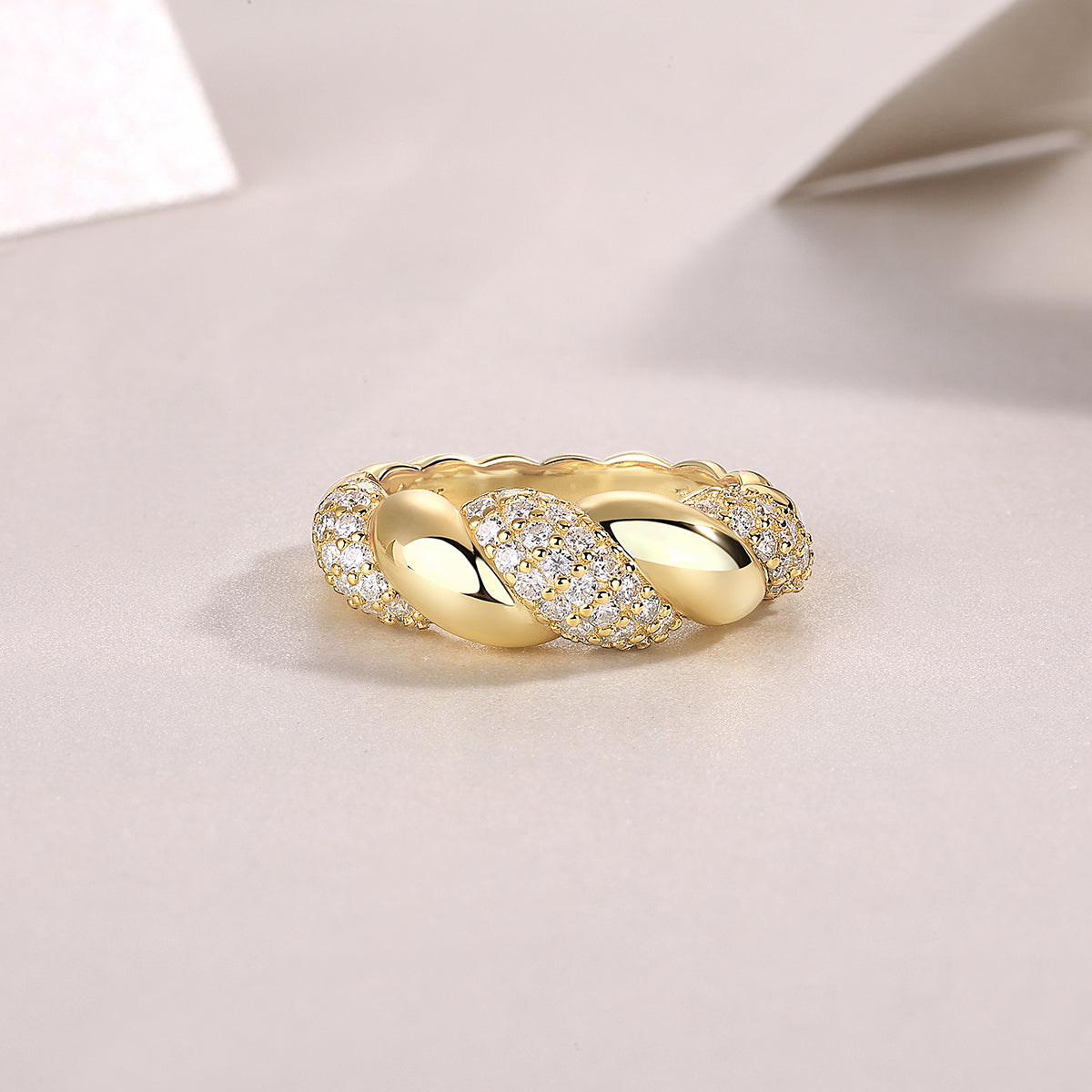Moissanite Sterling Silver Ring Set – Gold Diamond Finish