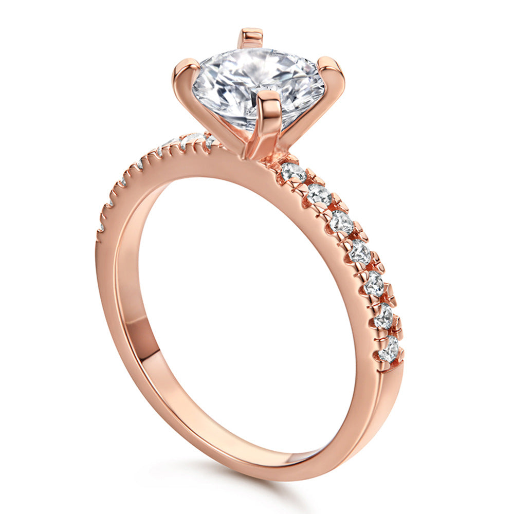 925 Sterling Silver Geometric Zircon Ring for Women – White Gold & Rose Gold