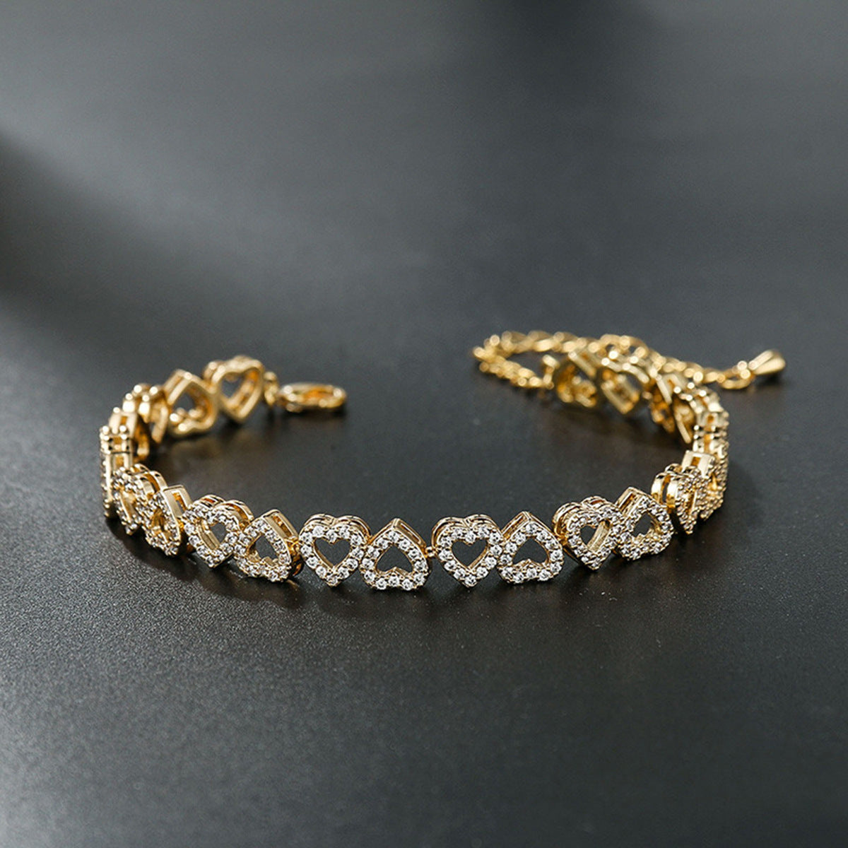 Full Diamond Heart Bracelet – Copper, Electroplated, Gold & Silver, Women's Luxury Gift