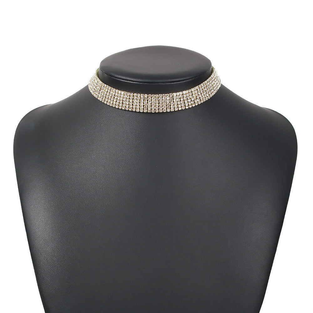 Multi-Row Rhinestone Choker Necklace – Gold & Silver