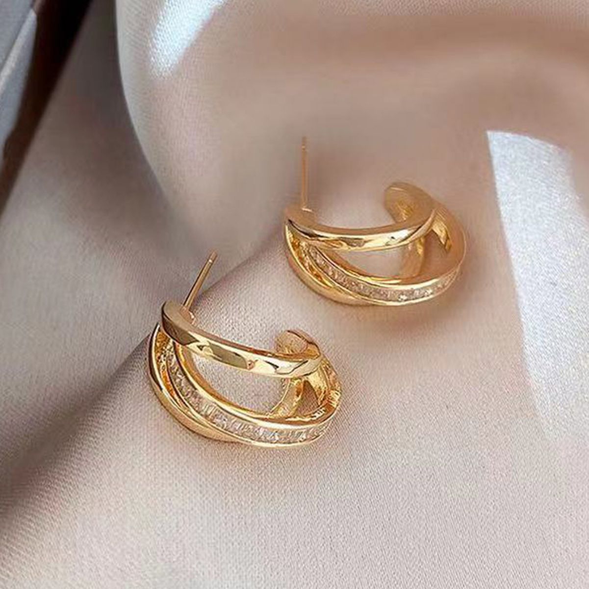 925 Silver Zircon C-Ring Earrings