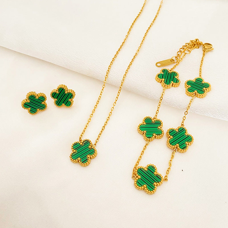 Botanical Bloom Titanium Jewelry Set — Necklace, Bracelet & Earrings