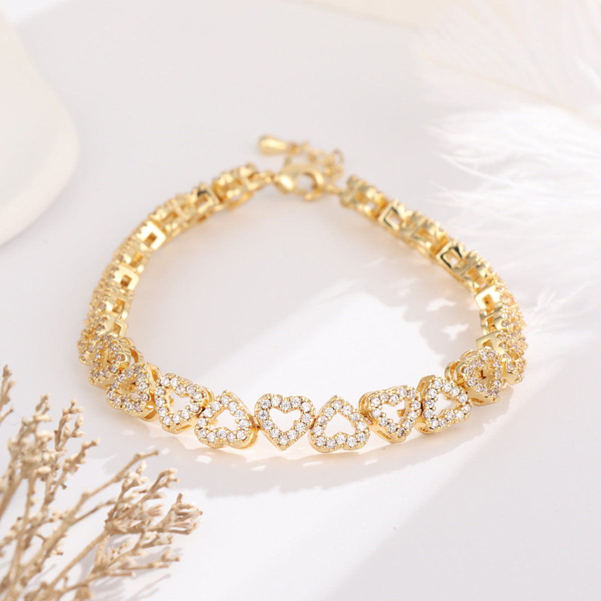 Full Diamond Heart Bracelet – Copper, Electroplated, Gold & Silver, Women's Luxury Gift