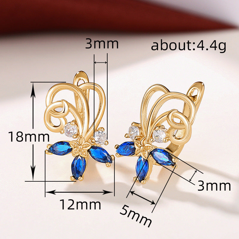 Gold Sapphire Blue Flower Zircon Drop Earrings – Copper Fashion