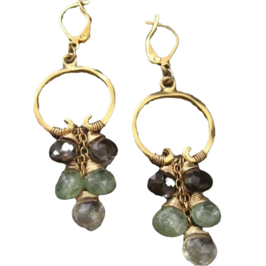 Retro Gold Gemstone Hoop Ear Clips – Micro Inlay Alloy Earrings for Women