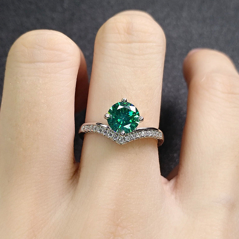 Emerald Moissanite Engagement Ring - Adjustable Green Stone Statement Ring