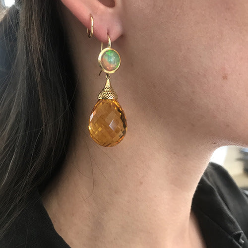 Gold Waterdrop Gemstone Ear Clips – Minimalist Alloy Drop Earrings for Women