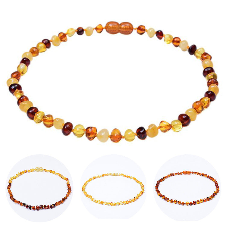 Natural Amber Bead Necklace – Geometric Ball Chain, Unisex