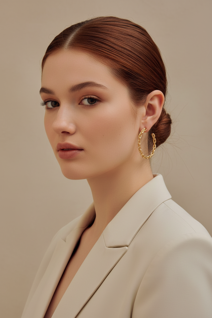 Chain Link Hoop Earrings – Redhead Model Frontal