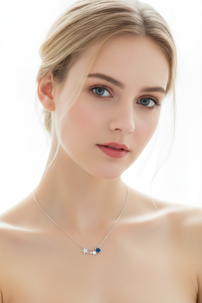925 Sterling Silver Mykonos Star Pendant Necklace - model wearing jewelry