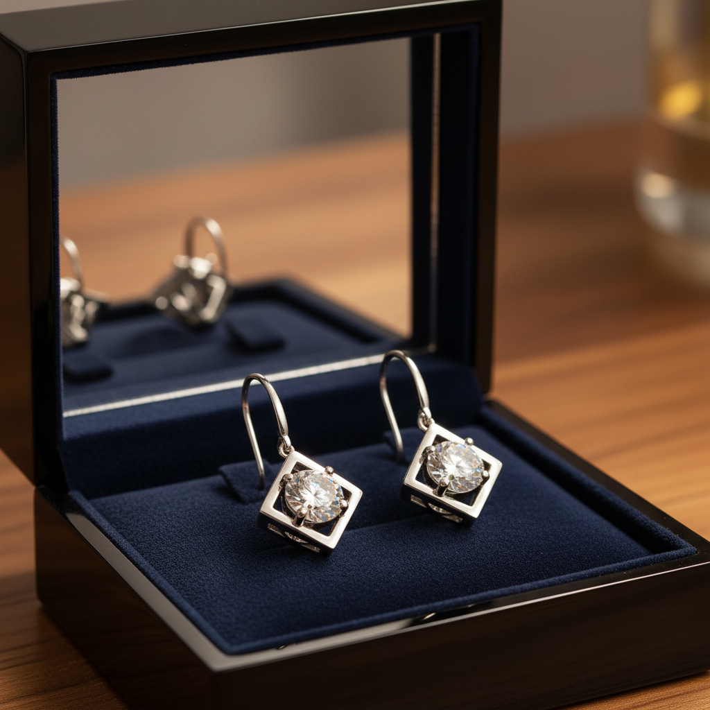 925 silver moissanite ear hook earrings in luxury jewelry box